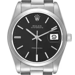 ROLEX OYSTERDATE PRECISION BLACK DIAL VINTAGE STEEL MENS WATCH 6694