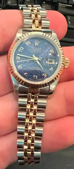 ROLEX 18K GOLD/STAINLESS STEEL DATEJUST 69173 26MM BLUE JUBILEE DIAL  PERPETUAL