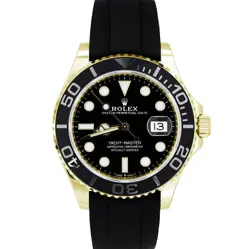 MINT ROLEX YACHT-MASTER 18K YELLOW GOLD BLACK OYSTERFLEX 42MM WATCH 226658 BOX