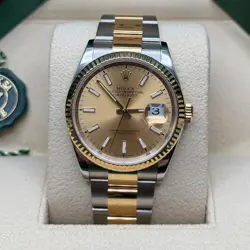 ROLEX DATEJUST 36 CHAMPAGNE INDEX DIAL TWO TONE YELLOW GOLD FLUTED BEZEL OYSTER