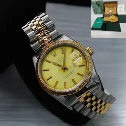 VINTAGE ROLEX 34MM STEEL AND GOLD TWO TONE BOX AND PAPERS 15233