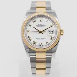 ROLEX DATEJUST 36 116233, STEEL & YELLOW GOLD, WHITE ROMAN DIAL, OYSTER BRACE...