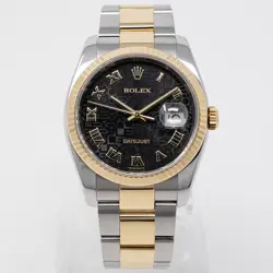 ROLEX DATEJUST 36 116233, STEEL & YELLOW GOLD, BLACK JUBILEE ROMAN DIAL, OYST...