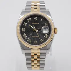 ROLEX DATEJUST 36 116233, STEEL & YELLOW GOLD, BLACK JUBILEE ROMAN DIAL, JUBI...