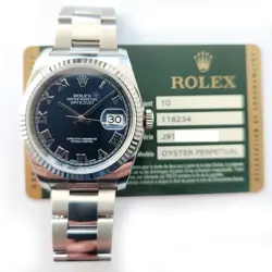 2013 ROLEX DATEJUST 36 116234, STEEL & WHITE GOLD, BLUE ROMAN, BOX & PAPERS