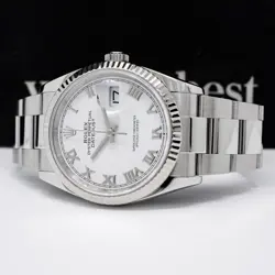 ROLEX DATEJUST 36 126234, WHITE GOLD & STEEL, WHITE ROMAN DIAL