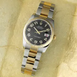 ROLEX DATEJUST 36, STEEL & YELLOW GOLD, BLACK CONCENTRIC ARABIC DIAL, OYSTER ...