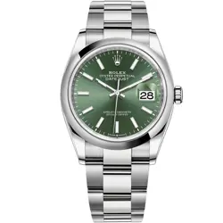 ROLEX DATEJUST 36, STAINLESS STEEL, MINT GREEN INDEX, 126200, BOX & PAPERS