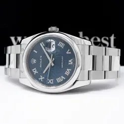 ROLEX DATEJUST 36, STAINLESS STEEL, BLUE JUBILEE ROMAN DIAL, 116200, WATCH ON...