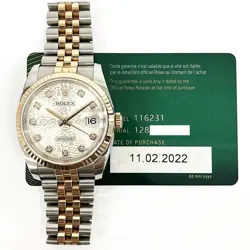 2022 ROLEX DATEJUST 36 116231, STEEL & ROSE GOLD, SILVER JUBILEE DIAMOND, BOX...