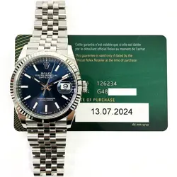 2024 ROLEX DATEJUST 36 126234, BRIGHT BLUE, STEEL & WHITE GOLD, BOX & PAPERS