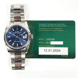 2024 ROLEX DATEJUST 36 126200, STEEL, BRIGHT BLUE DIAL, BOX & PAPERS