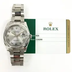 2015 Rolex Datejust 36 116200, Steel, Rhodium Roman Dial, Box & Papers