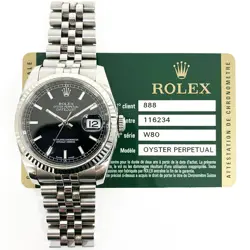 2010 ROLEX DATEJUST 36 116234, STEEL & WHITE GOLD, BLACK DIAL, BOX & PAPERS