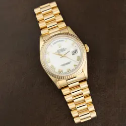 1997 ROLEX DAY-DATE 36 18238, YELLOW GOLD, WHITE ROMAN DIAL, PRESIDENT BRACELET