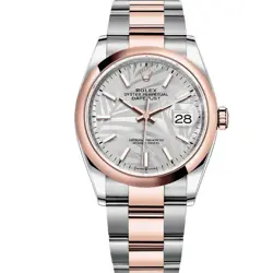 ROLEX DATEJUST 36 126201, STEEL & ROSE GOLD, SILVER PALM MOTIF INDEX, BOX & P...