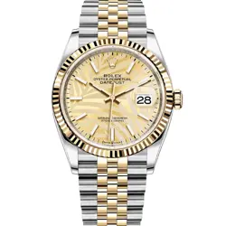 ROLEX DATEJUST 36 126233, STEEL & YELLOW GOLD, GOLDEN PALM MOTIF INDEX, BOX &...