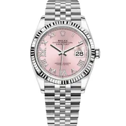ROLEX DATEJUST 36 126234, WHITE GOLD & STEEL, PINK ROMAN VI/IX DIAMOND, BOX &...