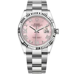 ROLEX DATEJUST 36 126234, WHITE GOLD & STAINLESS STEEL, PINK ROMAN VI/IX DIAM...