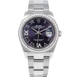 ROLEX DATEJUST 36 STEEL & WHITE GOLD 126284RBR AUBERGINE ROMAN VI/IX DIAMOND