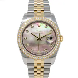 ROLEX DATEJUST 36 STEEL & GOLD 116243 BLACK MOTHER OF PEARL DIAMOND, JUBILEE ...