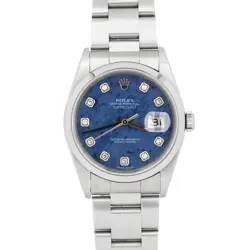 PAPERS ROLEX DATEJUST 36MM SODALITE DIAMOND WATCH STAINLESS STEEL 16200 BOX