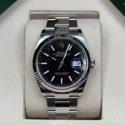 ROLEX DATEJUST 36 NEW 2025 BLACK INDEX DIAL STAINLESS STEEL FLUTED BEZEL OYSTER