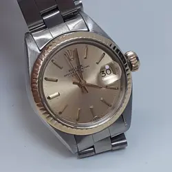 ROLEX LADIES DATE 26 MM TWO TONE OYSTER CHAMPAGNE WATCH 6917 CIRCA 1974