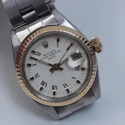 ROLEX LADIES DATE 26 MM TWO TONE WHITE ROMAN WATCH 6917 CIRCA 1978