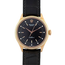 ROLEX 50605RBR CELLINI TIME 18K BLACK DIAMOND DIAL 39MM ~2015