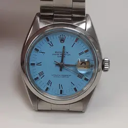 ROLEX DATE 34 MM STEEL BLUE TURQUOISE OYSTER AUTOMATIC WATCH 1500 CIRCA 1966