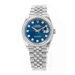 Rolex Datejust 36 126284RBR Blue Diamond Dial Gold Diamond Bezel Mens Watch