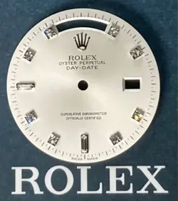 ROLEX DAY-DATE SILVER DIAL NO LUME 10 DIAMOND MARKERS (2 BAGUETTE)  W/ 3 HANDS