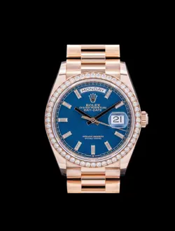ROLEX 128345RBR DAY DATE PRESIDENT 18K ROSE GOLD BLUE DIAL 2025