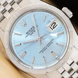 ROLEX OYSTER PERPETUAL DATE 1501 ICE BLUE DIAL 34MM STEEL JUBILEE WATCH