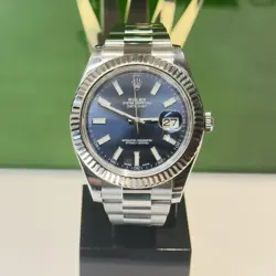 Rolex Datejust II 116334 Steel 18k White Gold Blue Sunburst Stick Dial