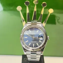 Rolex Datejust II 116334 Steel 18k White Gold Blue Sunburst Stick Dial