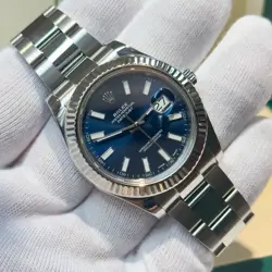 Rolex Datejust II 116334 Steel 18k White Gold Blue Sunburst Stick Dial
