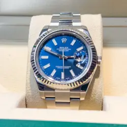 Rolex Datejust II 116334 Steel 18k White Gold Blue Sunburst Stick Dial