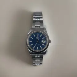 Rolex Datejust II 116334 Steel 18k White Gold Blue Sunburst Stick Dial