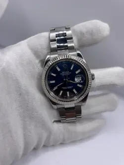 Rolex Datejust II 116334 Steel 18k White Gold Blue Sunburst Stick Dial