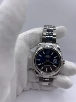Rolex Datejust II 116334 Steel 18k White Gold Blue Sunburst Stick Dial