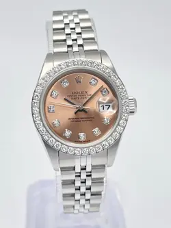 LADIES ROLEX DATEJUST 26MM 79174 FACTORY SALMON DIAMOND DIAL DIAMOND BEZEL