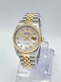 ROLEX DATEJUST 36MM 16233 PEARL MOP DIAMOND DIAL FLUTED 18CT GOLD JUBILEE BOX