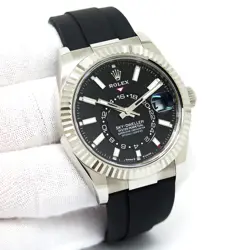 ROLEX 336239 SKYDWELLER 18K WHITE GOLD WITH BLACK DIAL ON OYSTERFLEX