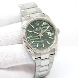 ROLEX 126234 DATEJUST WITH OLIVE GREEN PALM MOTIF DIAL ON OYSTER