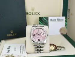 ROLEX 18KT WHITE GOLD & SS DATEJUST PINK JUBILEE BAND W/CARD 116244 SANT BLANC