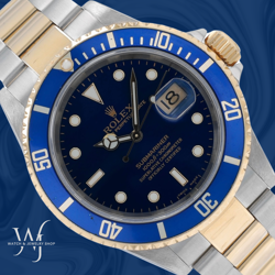 Rolex Submariner Two Tone 40mm Blue Dial & Insert Oyster Band Watch 16613T