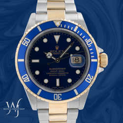 Rolex Submariner Two Tone 40mm Blue Dial & Insert Oyster Band Watch 16613T