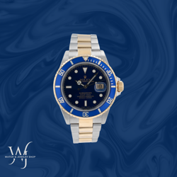 Rolex Submariner Two Tone 40mm Blue Dial & Insert Oyster Band Watch 16613T